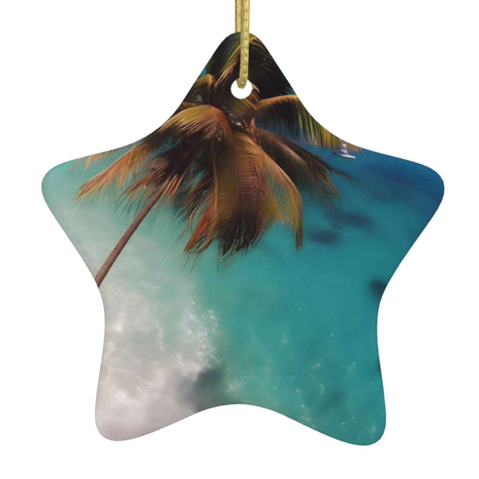 Caribbean Islands Christmas Ceramic Star Pendant with Punched Holes and Gold Wire Rope, Christmas Tree Home Decoration