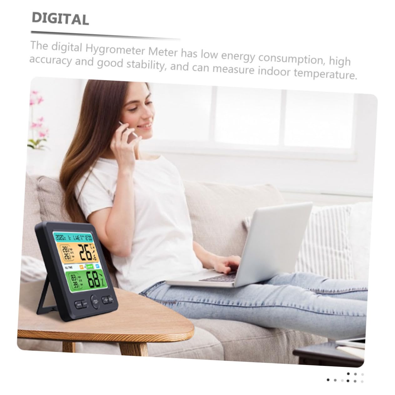 Igrometro da Interno con Orologio Grande Display Monitor Temperatura e Umidità Affidabile Design Compatto in Abs per Ambienti Abitativi Studio e Cameretta