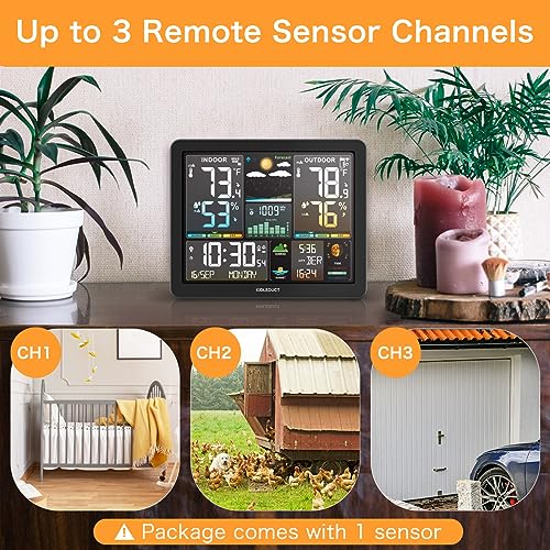 Weather Station Wireless Indoor Outdoor Thermometer, KIDLEDUCT 8.5