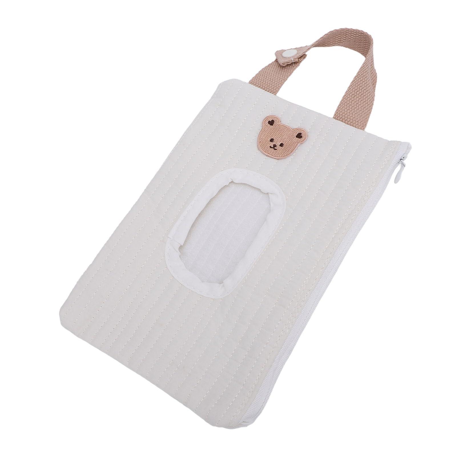 Zunate Travel Baby Wipes Box/Cover with Zipper, Embroidered Cartoon Design, Portable Loop Refillable Wipe Dispenser Bag (White Bear) — view 4