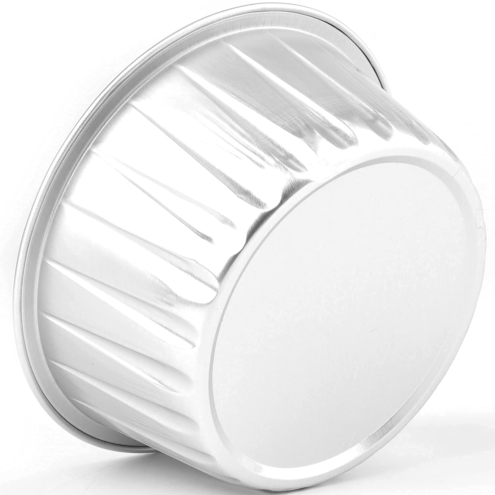 DEAYOU Paquete de 100 tazas de papel de aluminio para magdalenas, 5 onzas desechables para hornear magdalenas con tapa, boda, color plateado