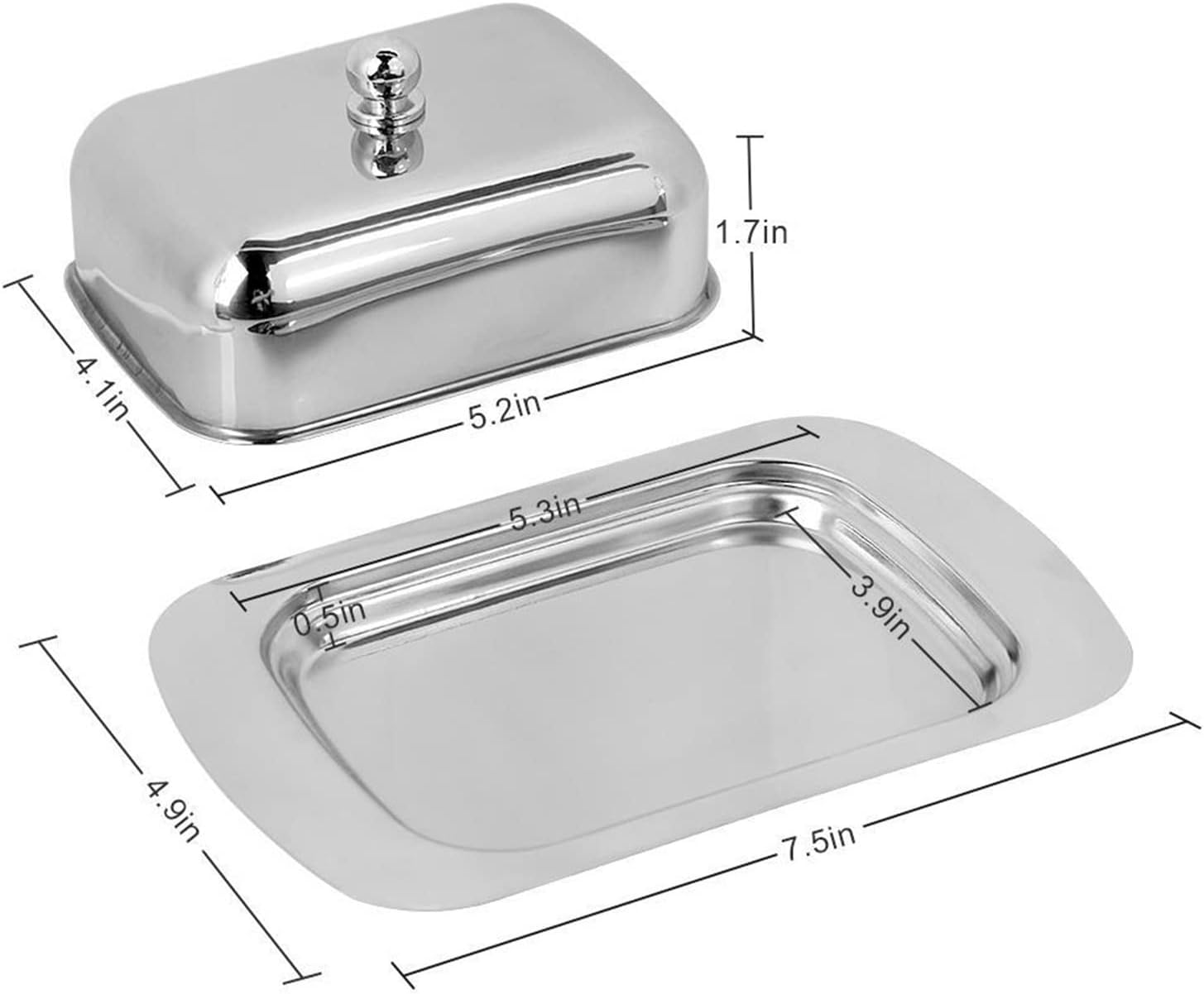 butter dish Stainless Steel Butter Dish Box Container Cheese Server Storage Keeper Tray Lid Fruit Salad Cheese Dish Food Container 1pc Butter Plate