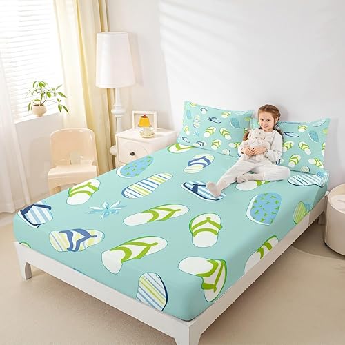 Miniatura 2 de Erosebridal Juego de sábanas de verano para la playa, tamaño individual, diseño a rayas, juego de ropa de cama kawaii con lunares, ropa de cama