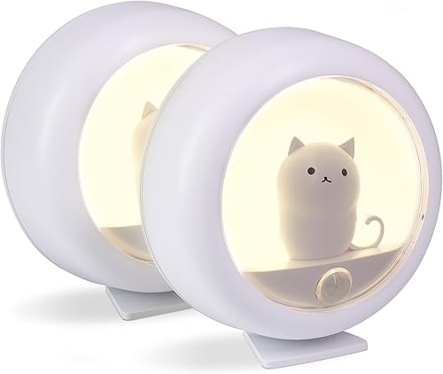 Attivolife Luz Nocturna con Sensor de Movimiento de Gato, Linda Lámpara LED Magnética Recargable con Atenuación, Lámpara de Pared Portátil para