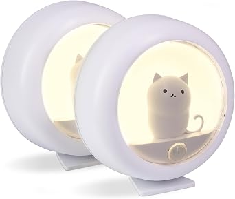 Attivolife Cat Motion Sensor Night Light, Cute Cat Magnetic LED Rechargeable Lamp with Dimmable, Portable Room Bedroom Bathroom Kitchen Wardrobe Stair Locker Wall Decor Lamp for Kid TeenWhite x 2