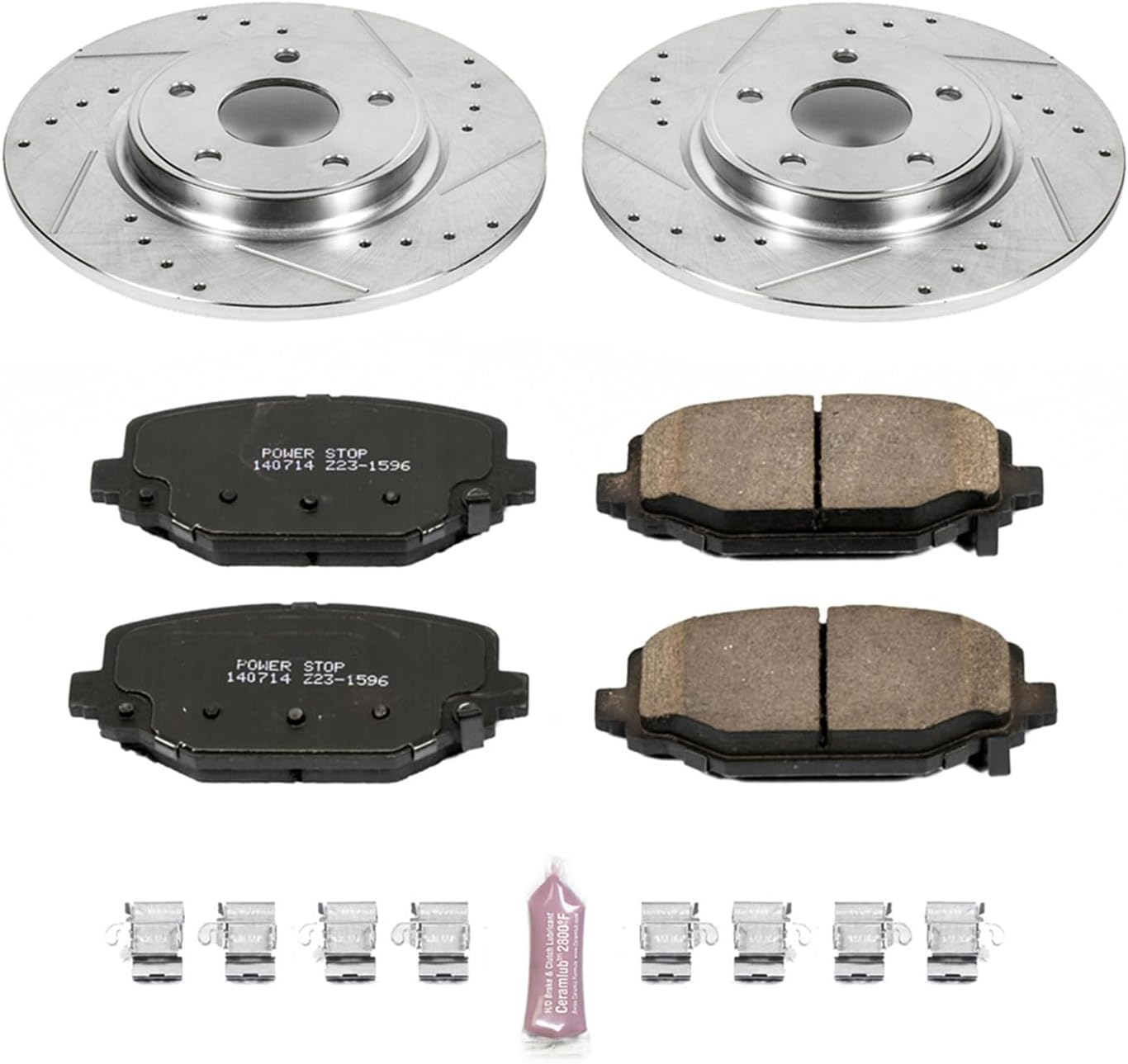PowerStop Rear Brake Kit For Chrysler Town & Country 2012-16 |Dodge Grand Caravan 2012-20 |Journey 2012-20 - Drilled and Slotted Disc Rotors with Ceramic Brake Pads Replacement, K5961