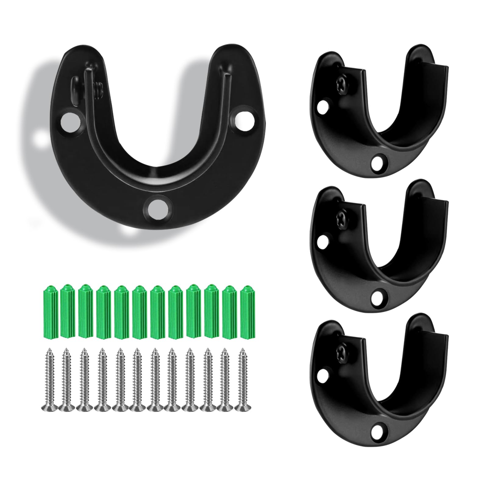 4PCS Hayeastdor Stainless Steel Closet Rod Bracket, 1-1/4 Inch Diameter Closet Rod Holder, Heavy Duty Curtain Rod Holder, Black Closet Rod Support with Screws