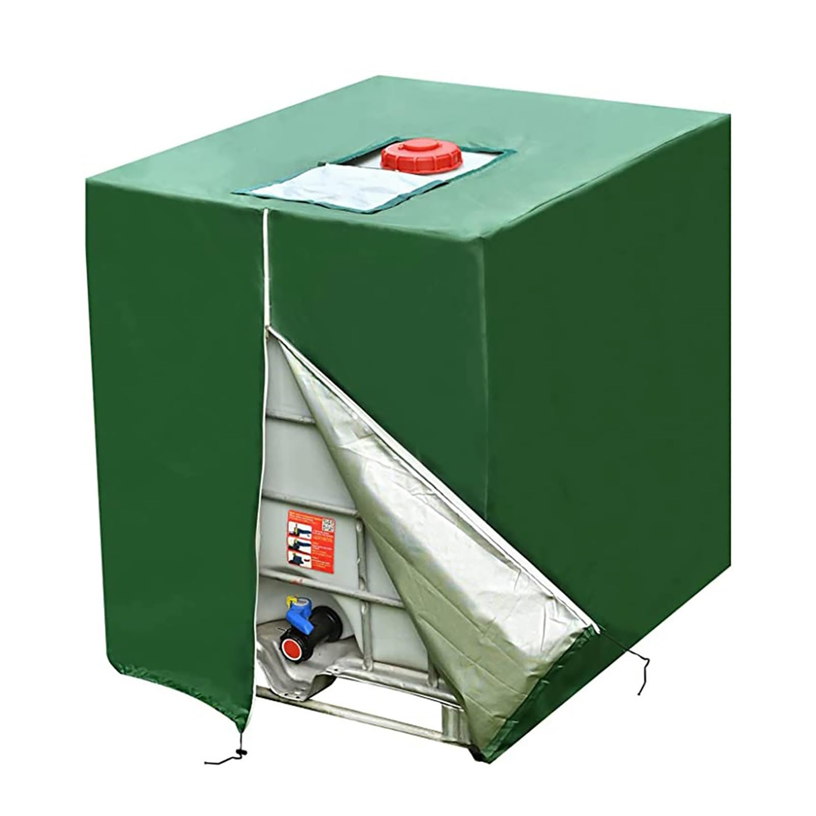 IBC Cubierta para Depósito de Agua 1000 litros, 210D Funda Depósito Agua, Cremallera Reforzada 120×100×116cm, Antipolvo Anti UV, Lona Cubierta Protectora (Green)