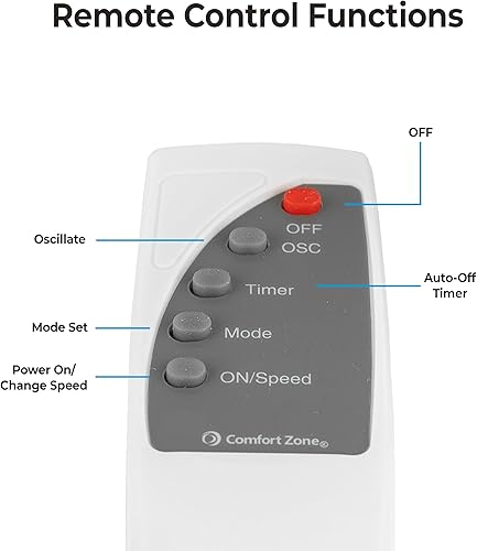 Miniatura 5 de Comfort Zone 16-Inch Wall Mount Fan with Remote Control – Quiet 3-Speed Oscillating Indoor Fan with 90° Wide-Angle Airflow, Timer & Sleep Modes