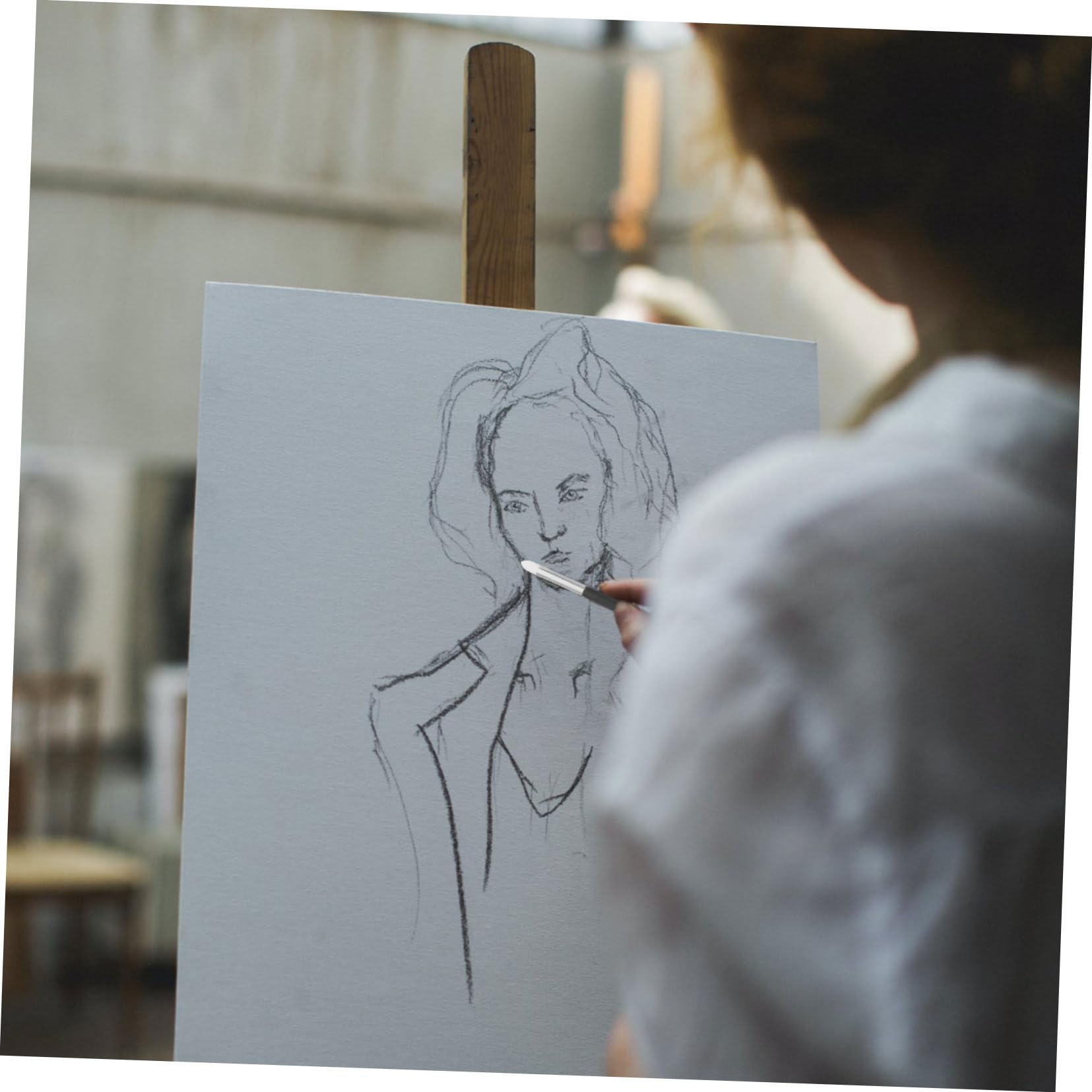 Set 6pz Pennelli Spugna Doppia Punta Lavabili per Disegno Portatili e Resistenti per Schizzi e Pittura Principianti