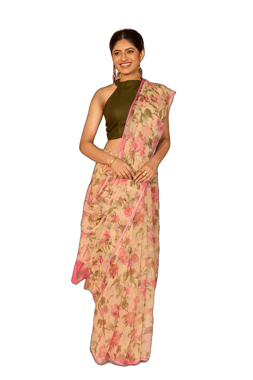taneira Beige Screen Printed Viscose Chiffon SareeWith Unstitched Blouse(SAPP01AD5486-Beige)-picture-35