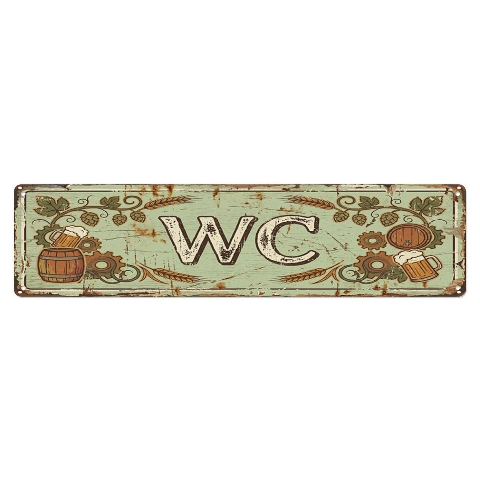 Weathered Charming Brewery Washroom Toilet(WC) Door Metal Tin Skinny Sign Plaque Wall Decor for Cafe, Club Bar, Office, Home Garden Metal Poster 4x16Inch