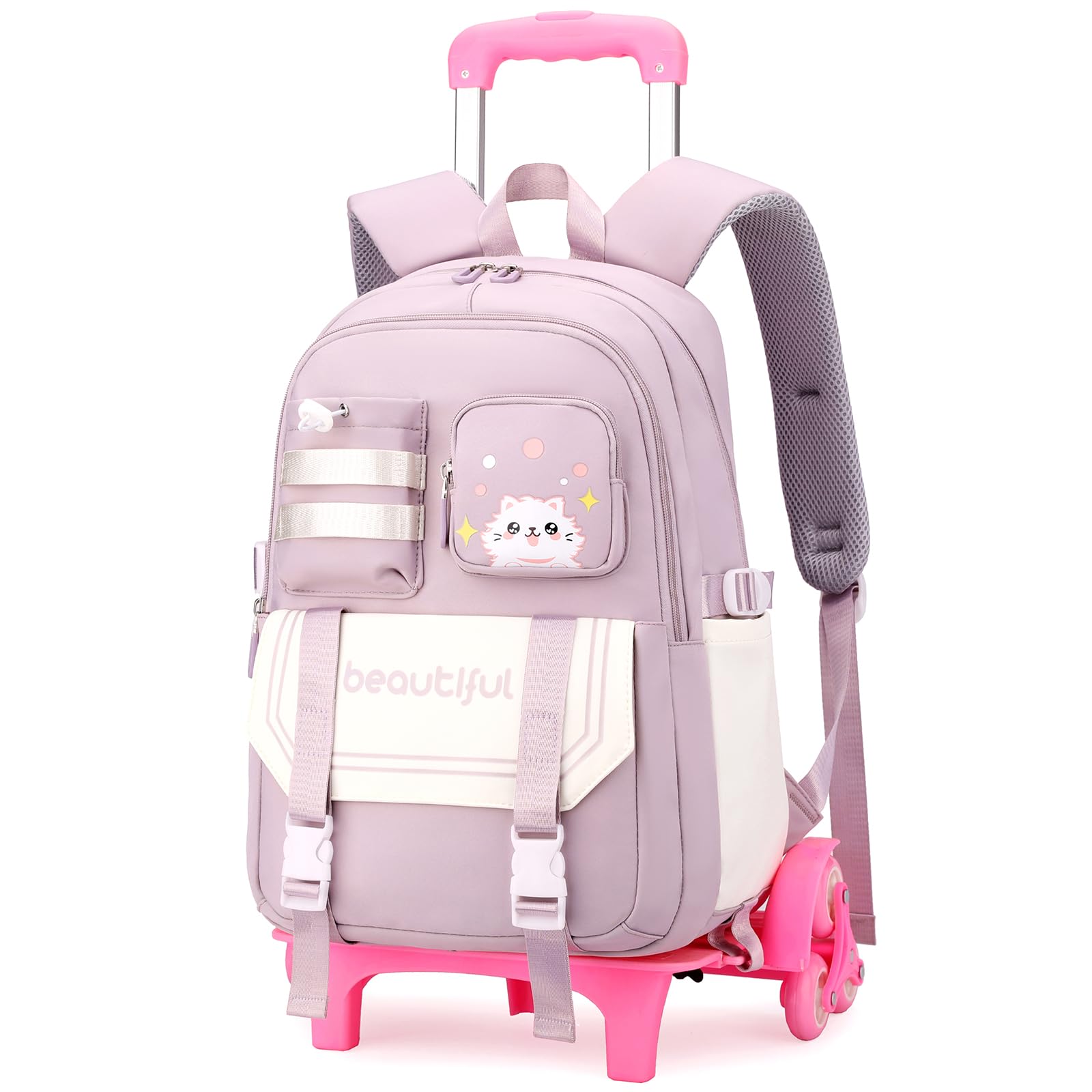 Amythe Zaino Trolley Scuola Elementare e Media per Ragazza, Viola | 2 in 1 Zaino con Rotelle per Bambina Adolescenti dai 9 ai 16 anni, Zaini Casual con 6 Ruote per Ritorno a Scuola / Viaggi