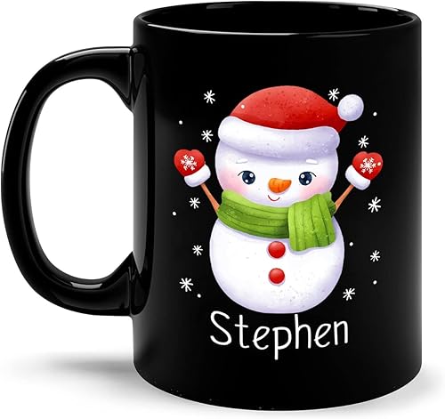 Taza de cerámica personalizada de muñeco de nieve de Navidad, taza de café negra personalizada de muñeco de nieve de 11 onzas y 15 onzas, taza de