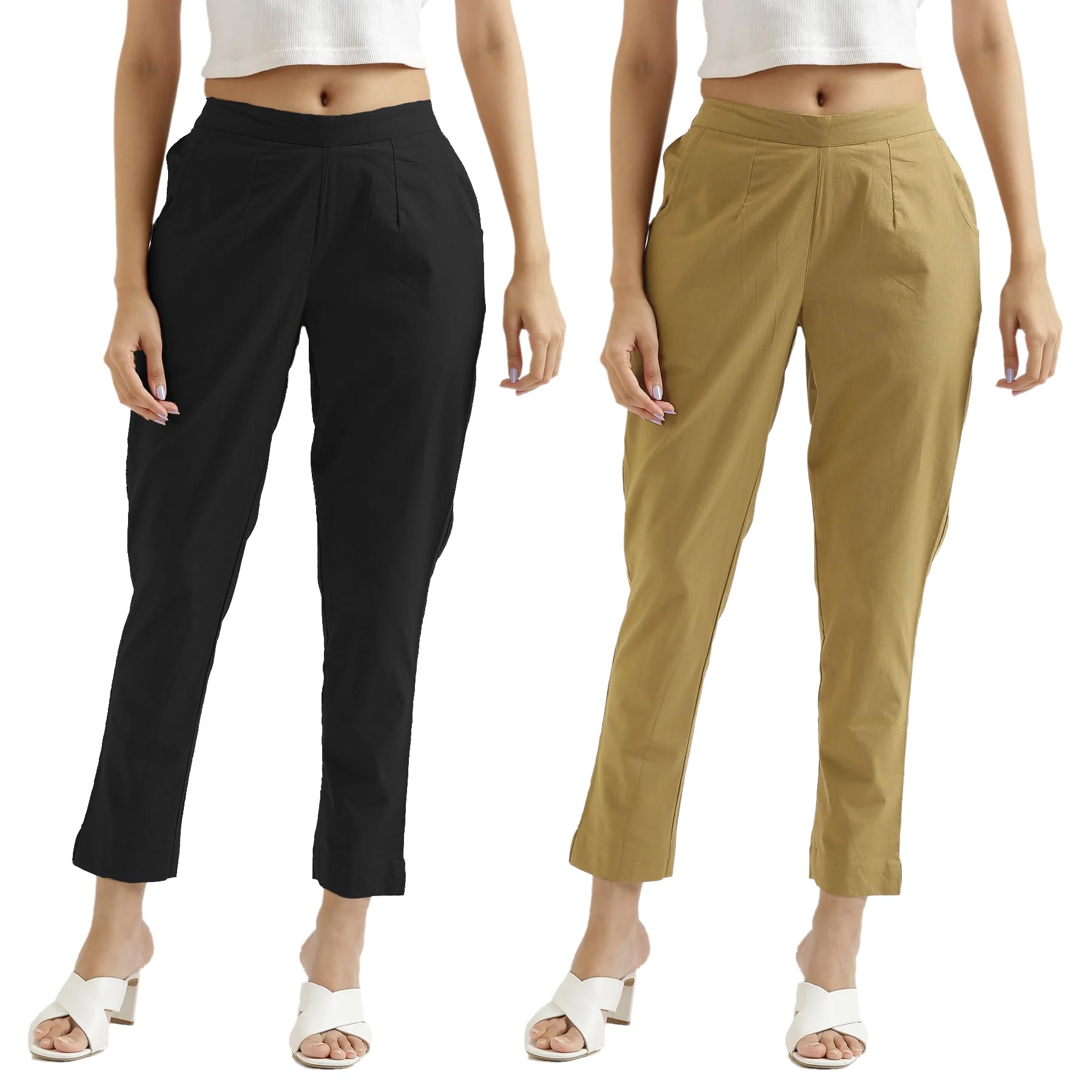 chiraiyaa Women Cotton Trouser Pant - Versatile Regular Fit for Office, School, and Casual Wear | Pack of 2-picture-20