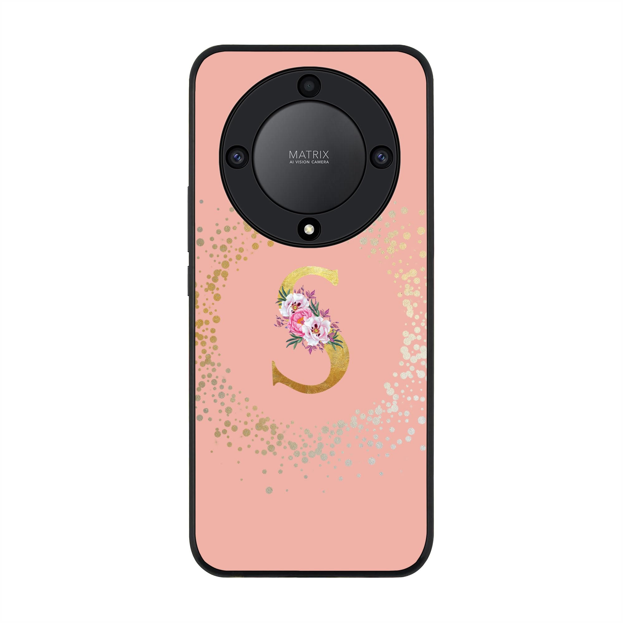 Cover for Honor X9a 5G Case, Rugged Black Slim fit Soft Flexible Anti Drop TPU Gel Thin Protective Phone Cases - Custom Monogram Initial Letter Floral Pattern Alphabet - S (Rose Pink)