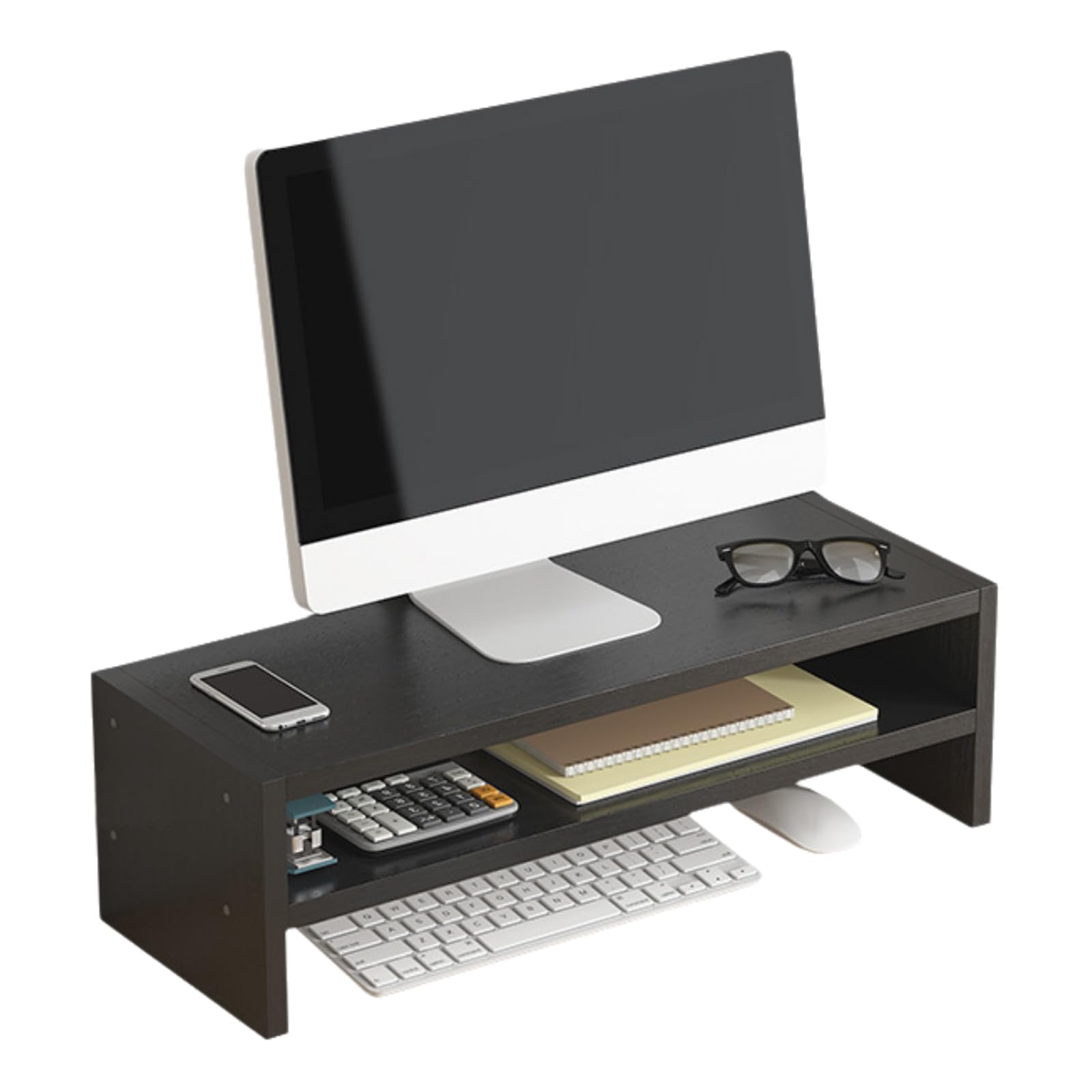 Supporto per Monitor,Supporto per Monitor da Scrivania,Rialzo Stand Pc con Ripiano,Supporto per Monitor in Legno per Scrivania,con Spazio di Archiviazione,per Laptop Computer