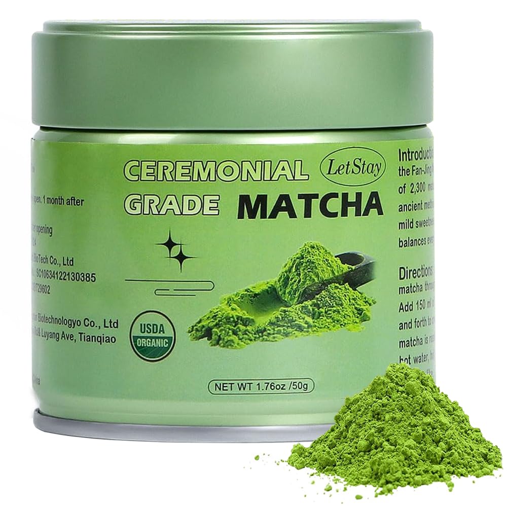 LetStayOrganic Matcha Powder Ceremonial Grade Matcha Green Tea Powder, No Sugar, No Additives (50g/1.76oz)USDA Organic