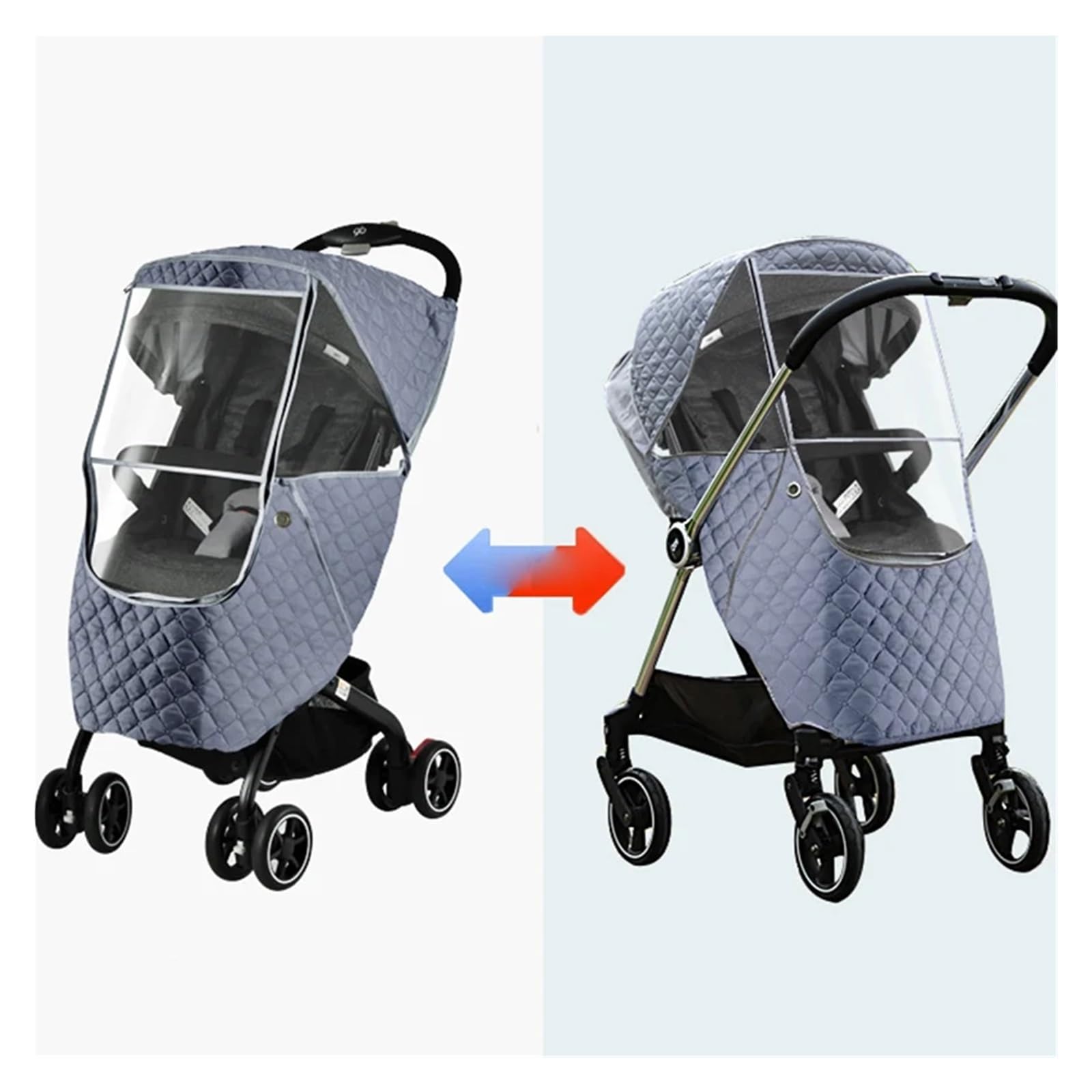 Housse de pluie universelle 2 en 1 pour poussette, housse de pluie d'hiver imperméable et chaude en coton (gris clair)
