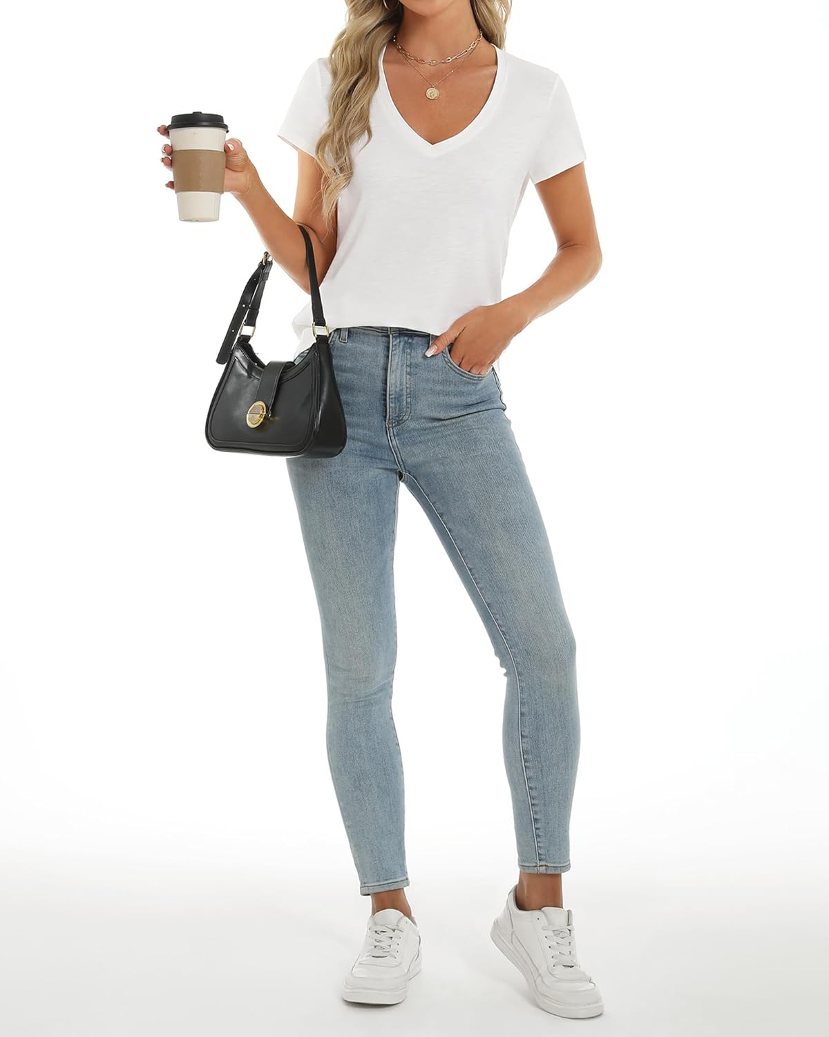 Stelle Womens Modal Soft T Shirts Short Sleeve V Neck Basic Tee Casual Loose Fit Tops Lightweight Soft Summer Outfits Clothes - Image 5