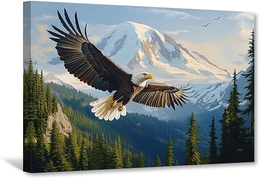 CXHOSTENT Eagle Canvas Wall Art صور الطيور الحياة البرية طباعة صورة النسر الأصلع المناظر الطبيعية البرية غرفة المعيشة ديكور المكتب مؤطر 12.00 بوصة x 18.00 بوصة