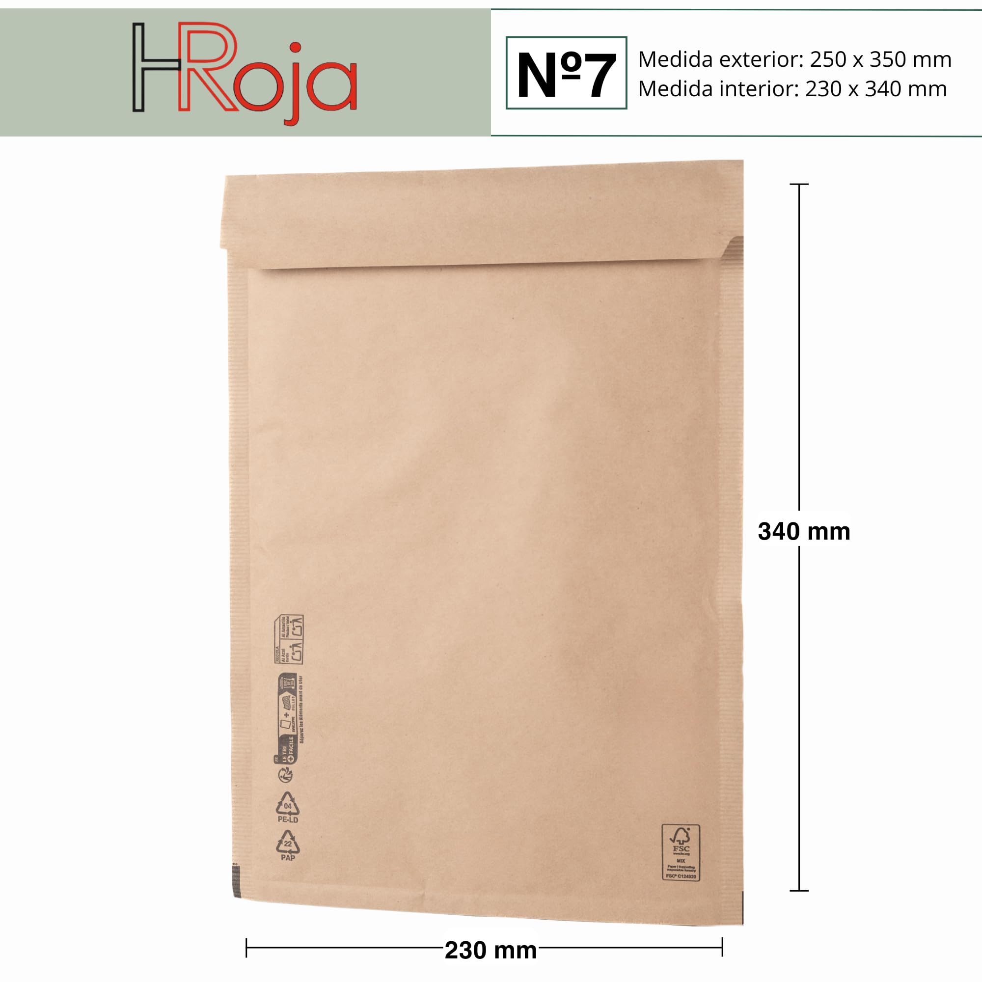 Pack de 20 Sobres Acolchados 250 x 350 mm de Papel Kraft con Burbuja Interior Antigolpes y Antimanipulación para Envíos y Paquetería Resistente y Autoadhesivo Fabricado en Europa | HRoja