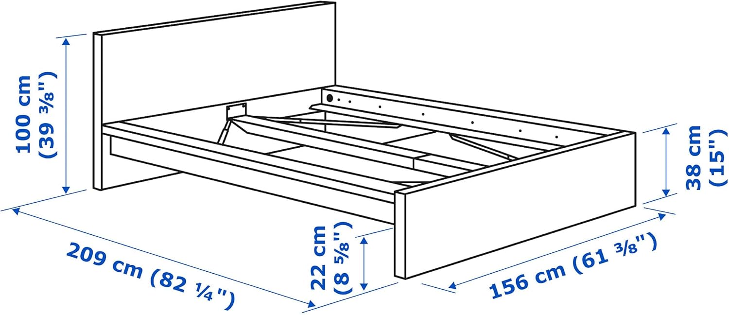 Diagram showing dimensions of the Ikea MALM High Bed Frame