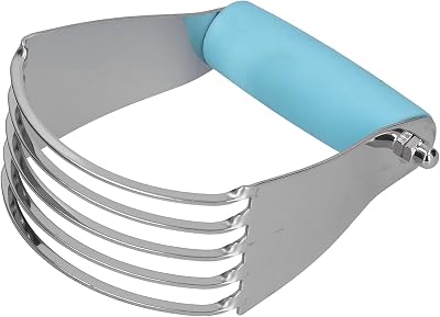 5 Blade Dough Blender, Heavy Duty Pastry Cutter with Soft Handle for Baking, Made of PP, Beech and Stainless Steel, Ideal for Pastry, Pizza, Dough and Cake (Blue)