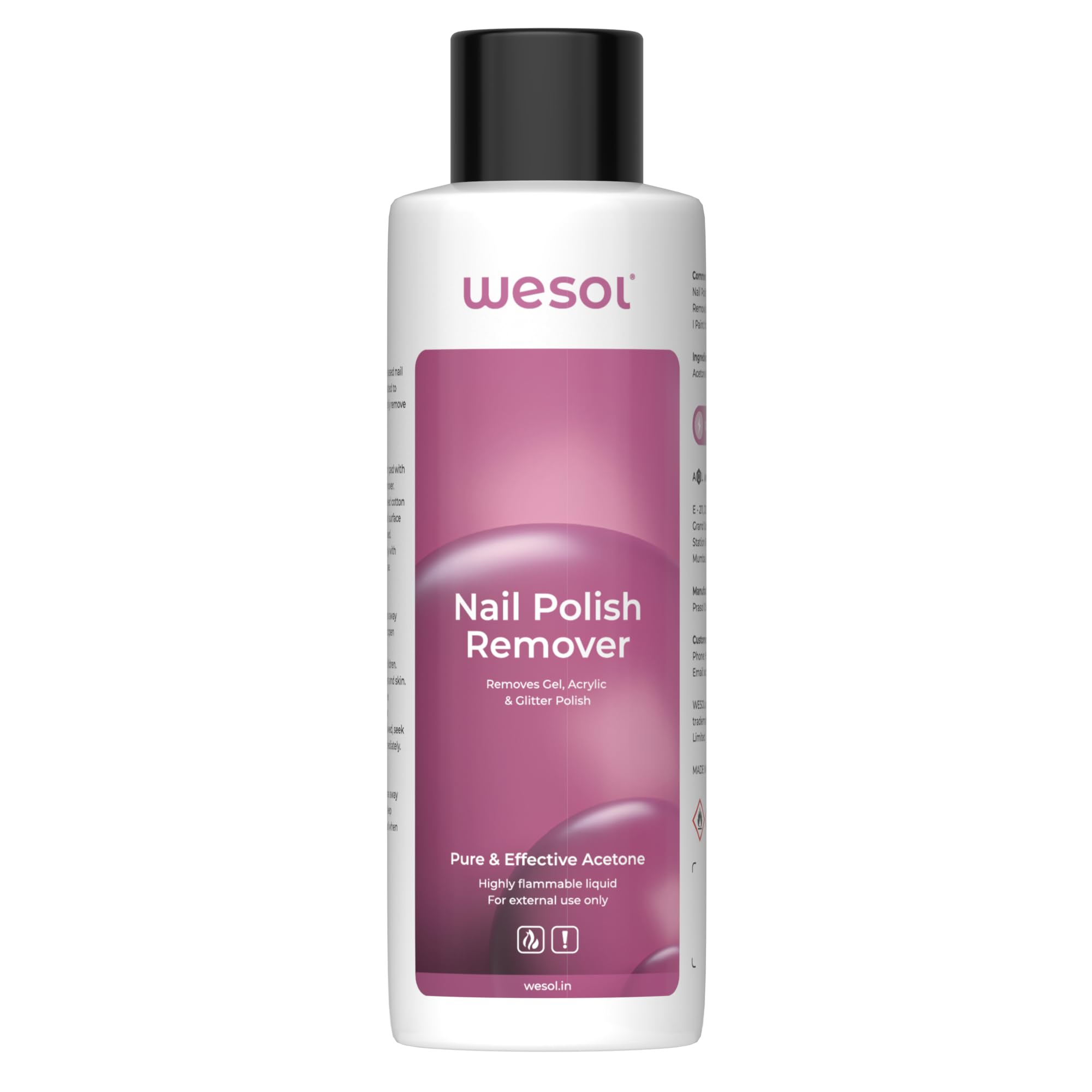 Wesol Nail Polish Remover Liquid, Pure Acetone, Removes Gel, Acrylic & Glitter Polish, 200ml, Liquid-image-44