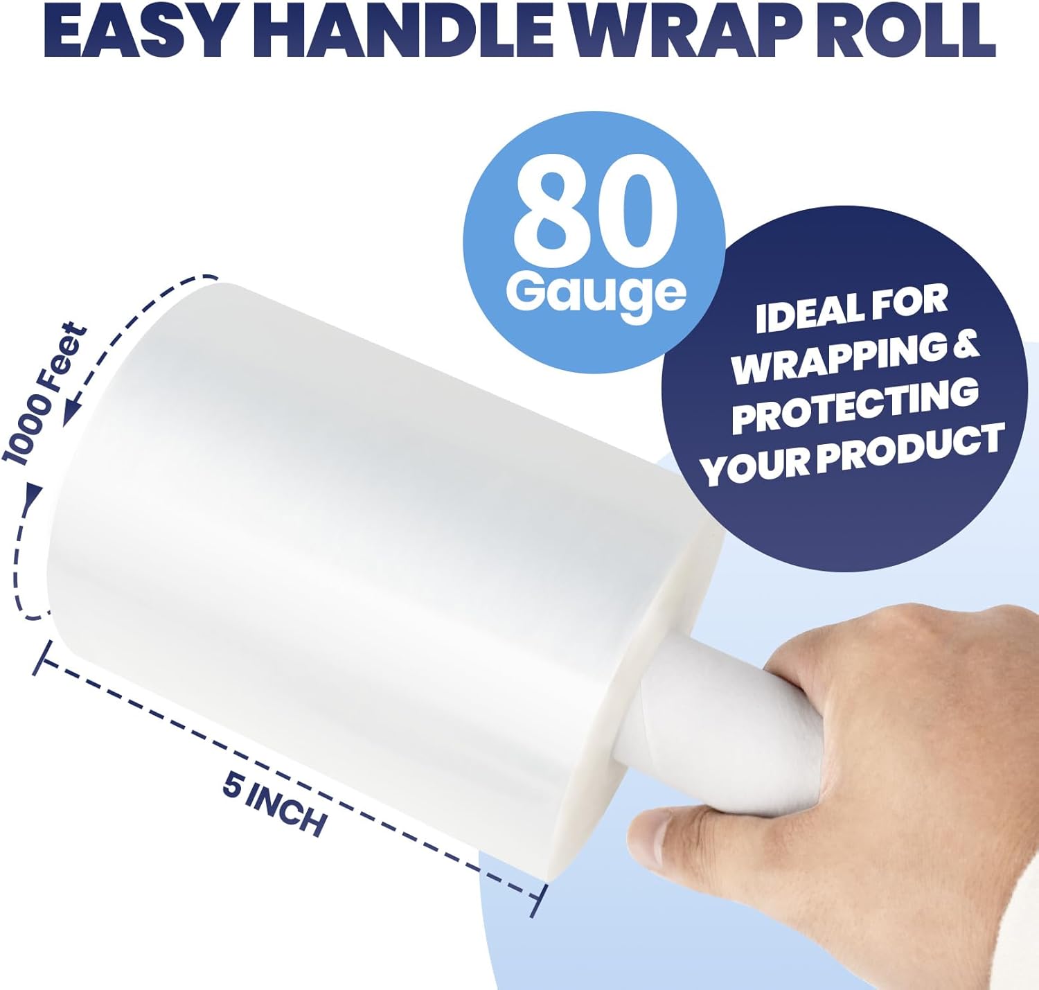 ADHES Mini Hand Stretch Wrap Film, 5 Inch x 1000 Feet, 12-Pack 80 Gauge Industrial Strength Stretch Film, Shrink Wrap Roll for Packing, Pallet Wrap, Furniture Wrapping Moving  Protection