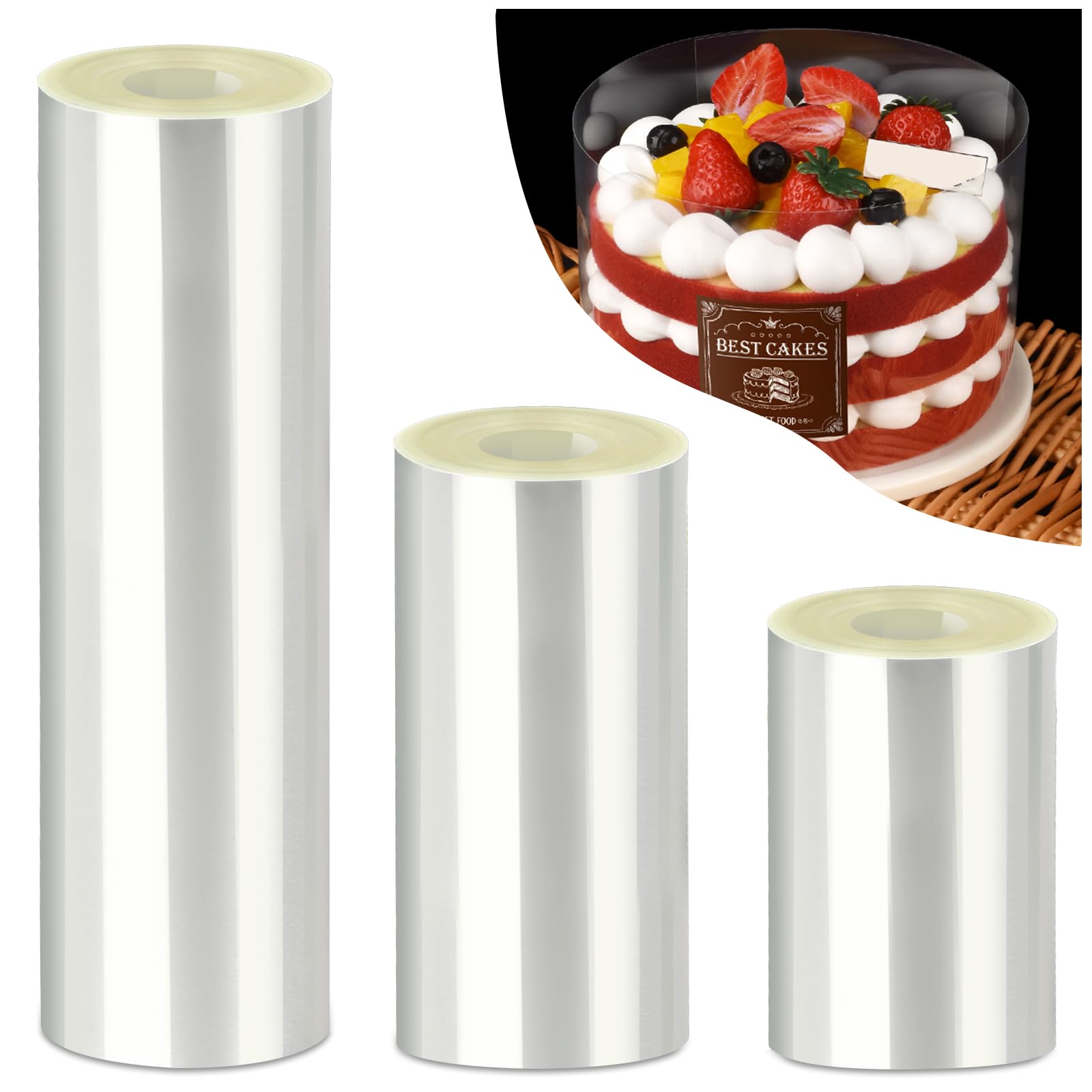 Film Pour Bordure De Gâteau 20 Cm X 10 M - Acétate Transparent Réutilisable - Anneaux Dessert Mousse