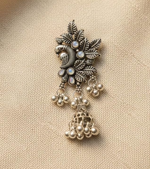 zHarishree Enterprise Boho-Chic Oxidized Silver Peacock Brooch Pin for Modern Traditional Look-image-20