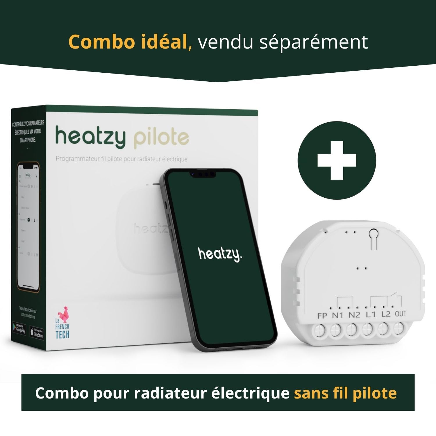 Heatzy Pilote Relais – Module contact sec pour radiateur électrique sans fil pilote. Compatible avec les programmateurs fil pilote.
