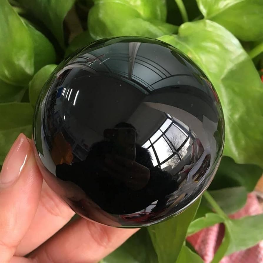 Amazon.co.jp: 天然水晶の原石 天然黒曜石手磨きボール