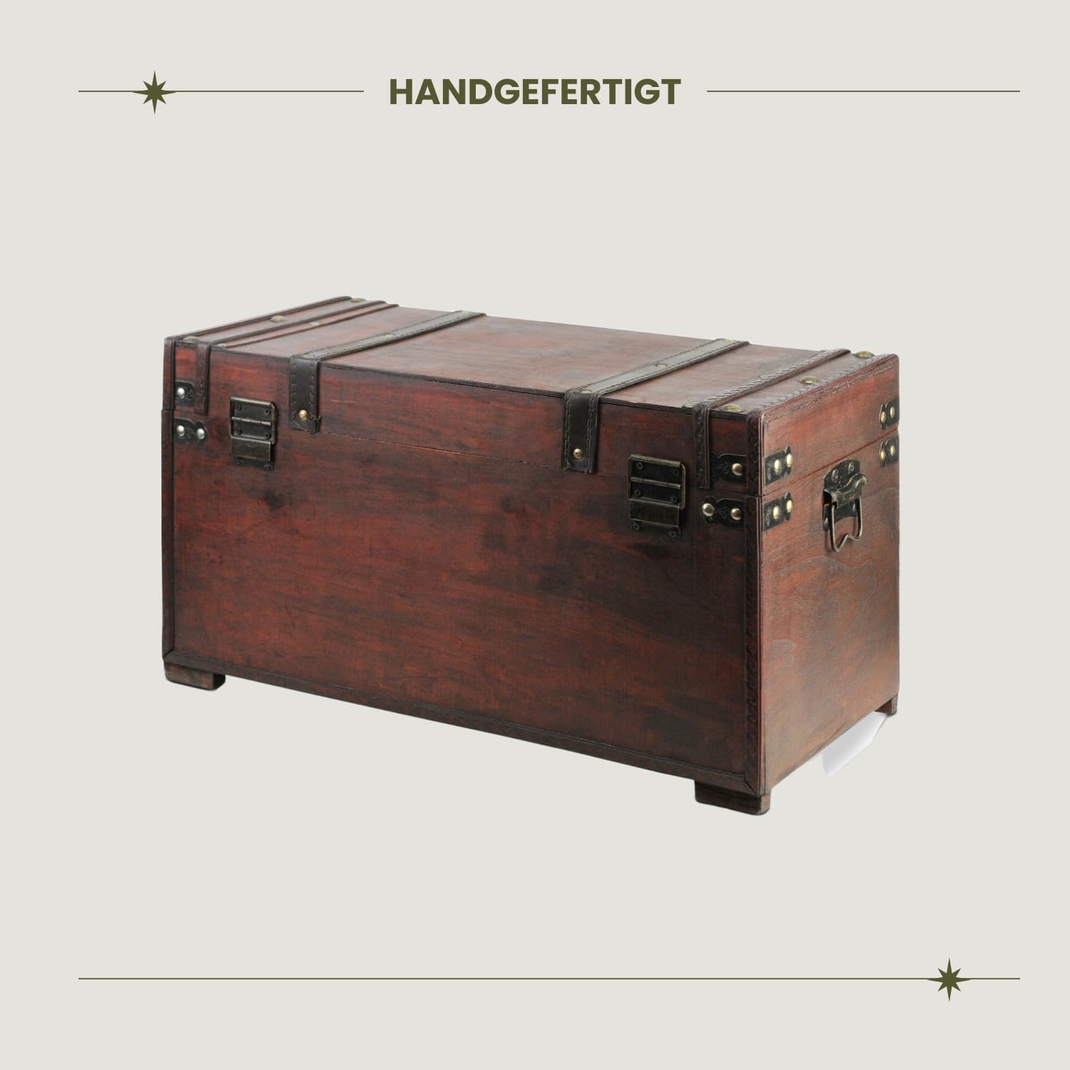 Brynnberg Schatztruhe groß mit Schloss 50x25x28cm Koffertruhe Holztruhe Schatzkiste Vintage-Look Piraten Schatzsuche Holz massiv braun Kolonialstil Schatulle Bauernkasse Holz Piratentruhe Geldtruhe