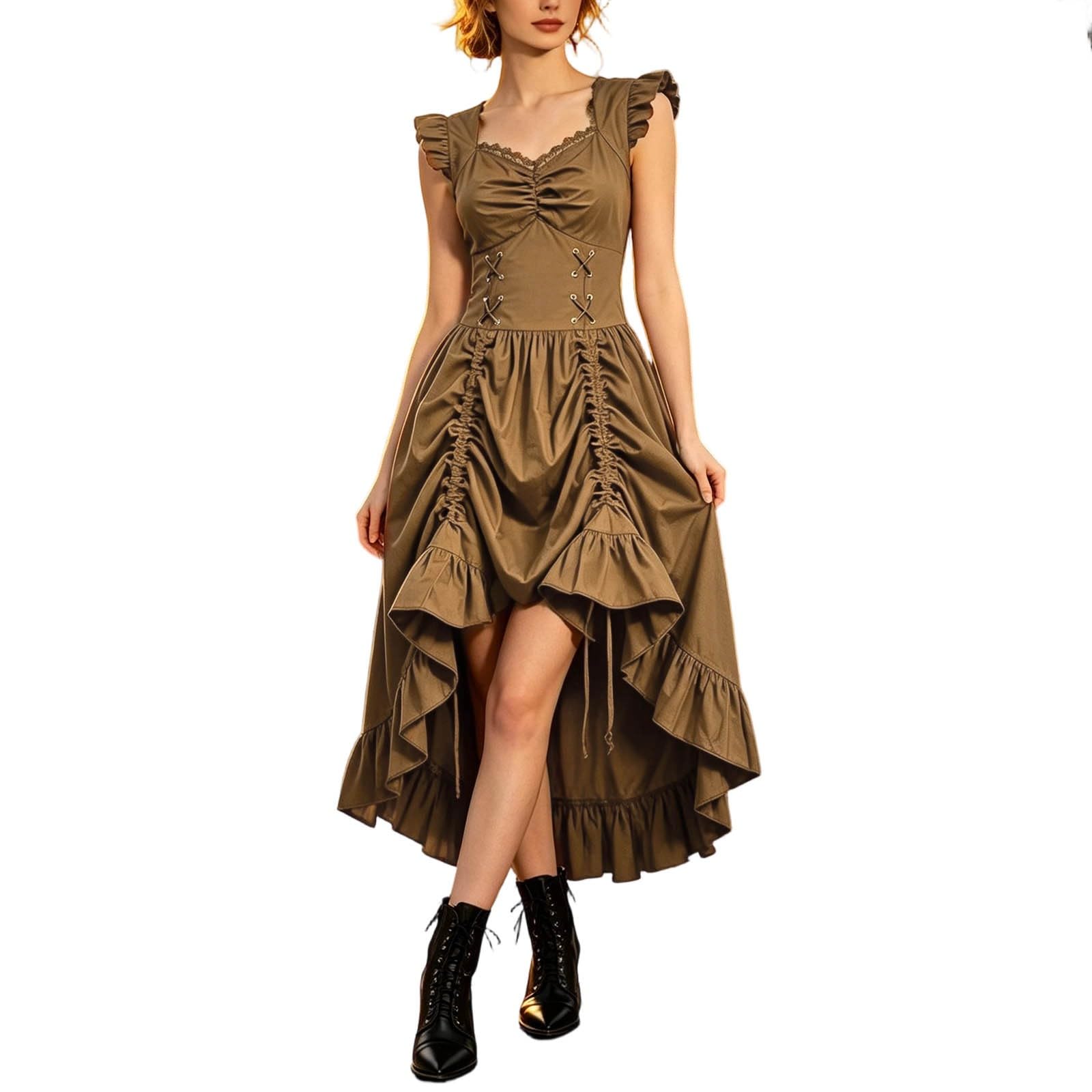Genérico Vestido Medieval Mujer,Vestido Medieval Renacentista Con Corsé Escote Cuadrado Ajustables Para Dama Disfraz HistóRico Halloween Cosplay CelebracióN TemáTica Elegante