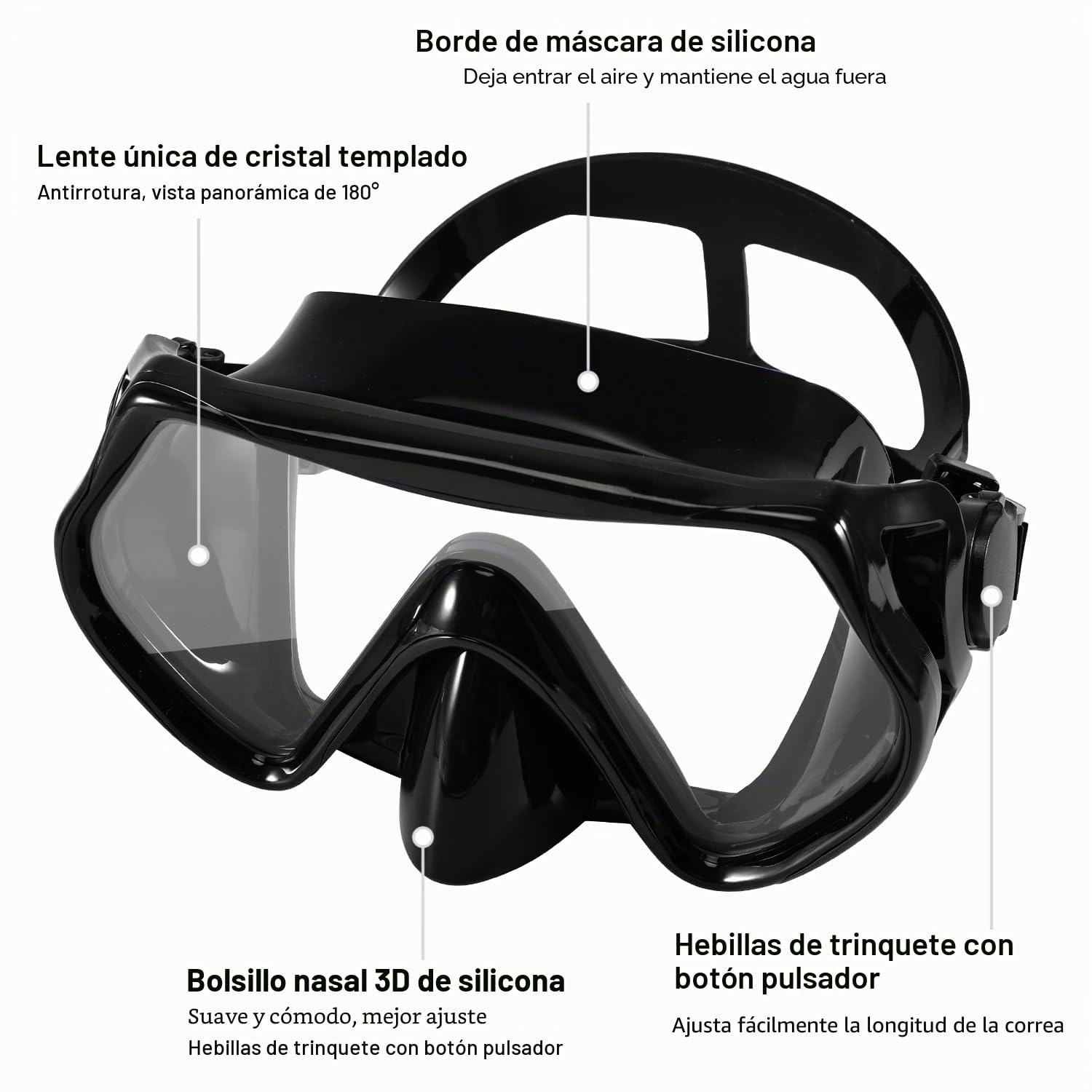 APLOS Juego de esnórquel para Adultos, con Gafas de Buceo y esnórquel seco, antivaho, antifugas, máscara de esnórquel de Cristal Templado, para esnórquel, natación y Buceo