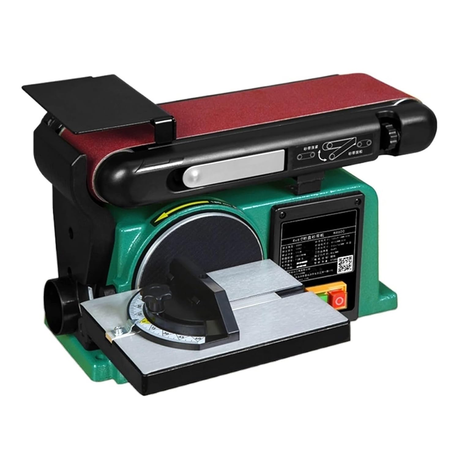 Lijadora eléctrica de 550 W, correa abrasiva/disco abrasivo de 2850 rpm, banco de trabajo ajustable multiángulo, resistente para manualidades de madera, metal, molienda de piedra