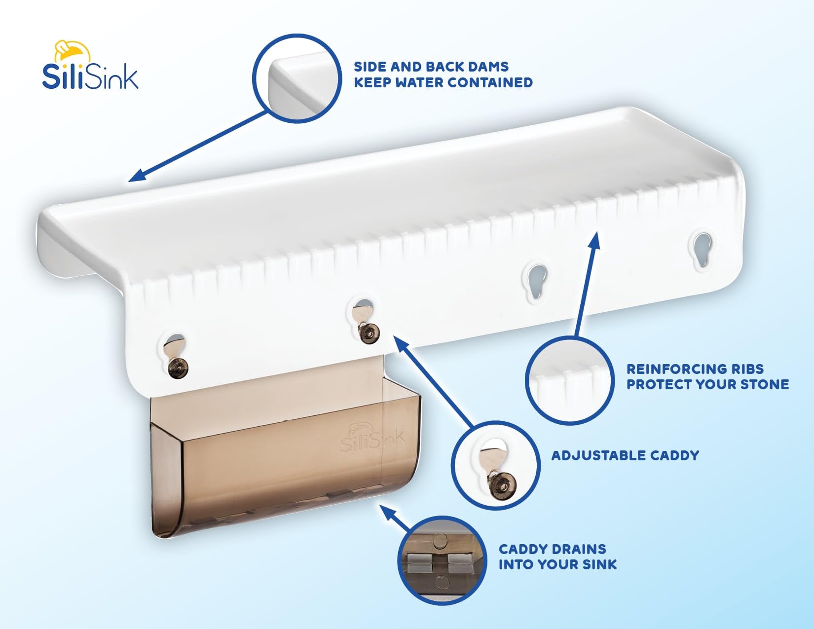 SiliSink - Protector de borde de silicona para fregadero de cocina, se adapta a 9.5 cm - 10.2 cm de ancho, el protector de borde de fregadero de silicona original con organizador de esponja, 14