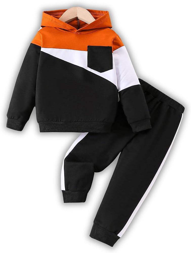 2-6T Toddler Baby Boy Clothes Color Blocking Hoodies + Pants Fall Winter Outfits