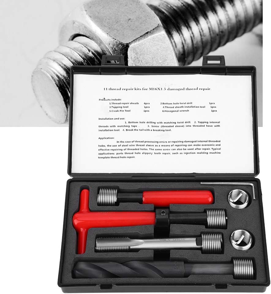 11Pcs Thread Repair Kit,M16x1.5 Thread Repair Tool Kit Metric Inserts & Kits Stainless Steel Twisted Drill Wrench Tap Insertion Helicoil For Auto Repairing