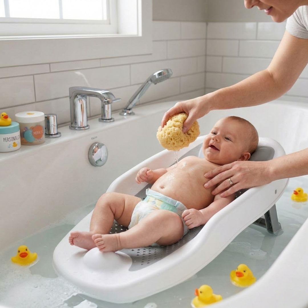 Cojín de Baño para Bebé Recién Nacidos | Almohada Flotante y Antideslizante | Apoyo Ergonómico para la Bañera | Suave, Seguro y Fácil de Secar (Gris)