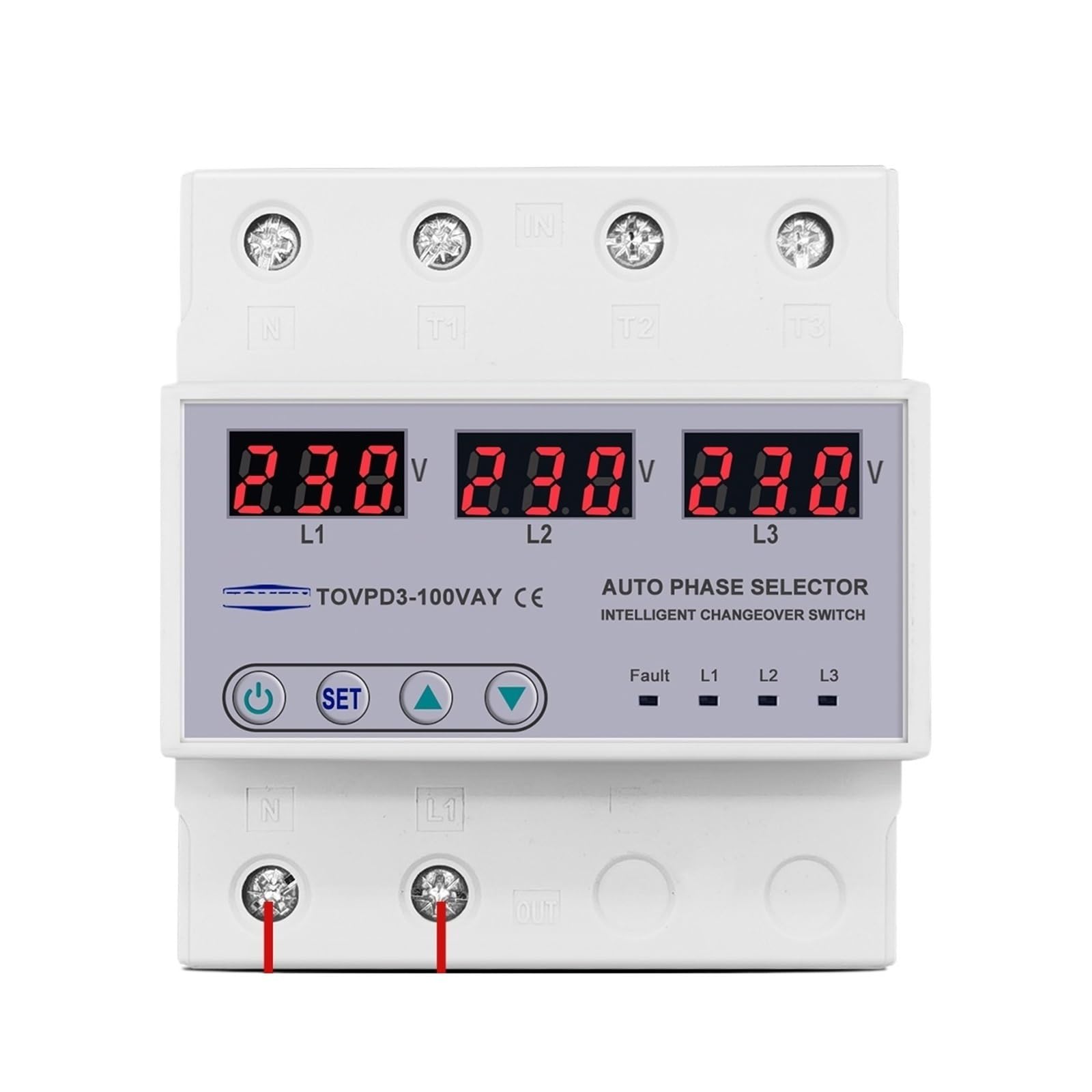 JNVFTCUX 100A Three Phase 3P+N Rail selector Voltmeter with Adjustable overvoltage and undervoltage Protection Monitoring