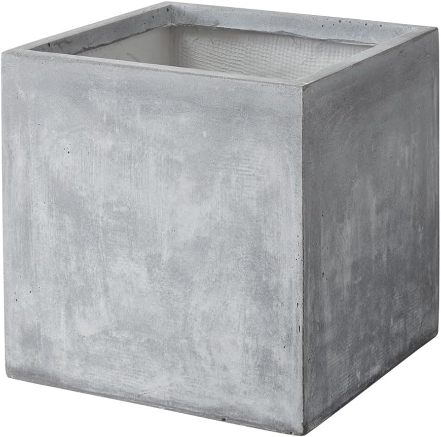 Ricomendo Large Planter, 15.7 x 15.7 inches (40 x 40 cm), Square Fiber, Deep Type, Stylish, Simple, Modern, Concrete, Gardening, Flowerpot, Pot Cover (Light Gray)