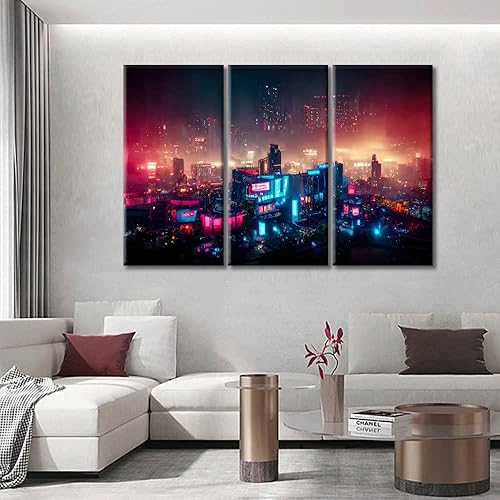 Miniatura 4 de Decoración de oficina Ciudad Nocturna Luces de neón de la Metrópolis, decoración de pared, 3 piezas Cyberpunk City Neon Streetview decoración de