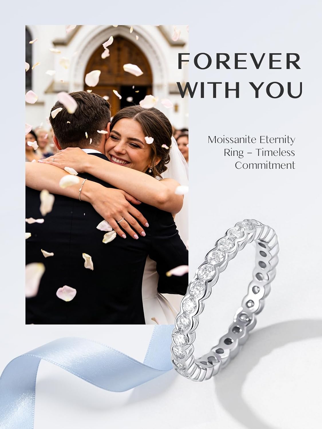 "Forever With You Wedding Band for Her Lab Created Moissanite Eternity Ring, S925 Stering Silver Timeless Commitment Promise Ring Gift for Wife Bride - Image 2