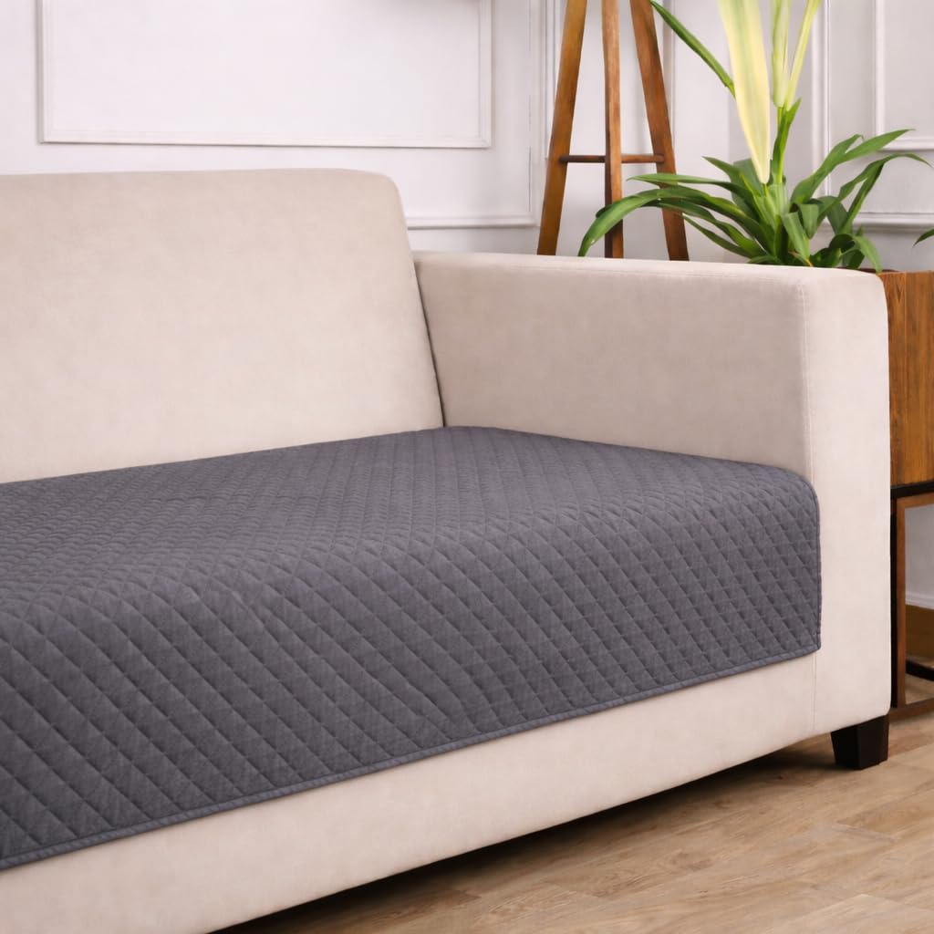 STITCHNEST 3 Seater Quilted Velvet Sofa Cover | Elegant Grey Sofa Protector for Living Room | Soft, Washable | Perfect for Enhancing Living Room Interiors-image-30