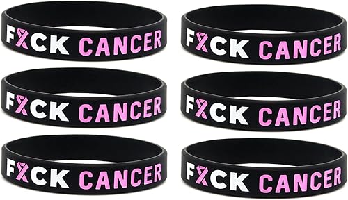 Miniatura 5 de Fuck Cancer Pulseras con cinta rosa para concienciar sobre el cáncer de mama (paquete de 6)  Paquete a granel de 6 pulseras de cáncer Fck para