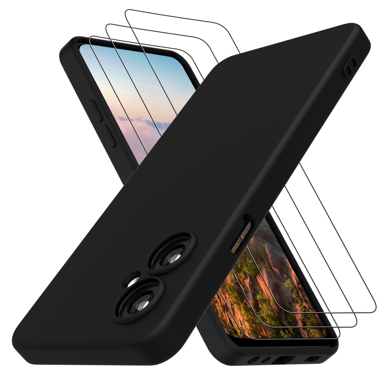 Neseovge for OnePlus Nord N30 5G Phone Case with 3 Pack Tempered Glass Screen Protectors, Soft Liquid Silicone TPU with Microfiber Liner Full-Body