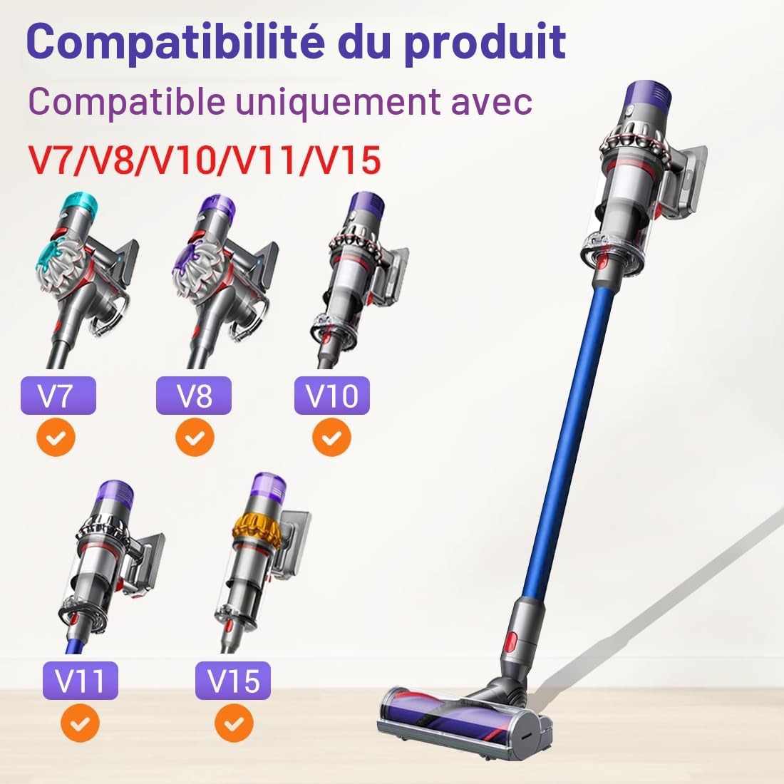 Tête de Brosse Compatible pour Dyson Aspirateur V7, V8, V10, V11, V15 - Pièce de Détachées, Accessoire, Motorhead, Brosse Turbine, Brosse Motorisée pour Tapis et Sols Durs
